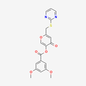 molecular formula C19H16N2O6S B2493828 [4-Oxo-6-(pyrimidin-2-ylsulfanylmethyl)pyran-3-yl] 3,5-dimethoxybenzoate CAS No. 877635-84-2