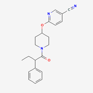 molecular formula C21H23N3O2 B2493837 6-((1-(2-Phenylbutanoyl)piperidin-4-yl)oxy)nicotinonitrile CAS No. 1421492-42-3