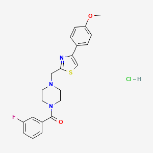 molecular formula C22H23ClFN3O2S B2493838 (3-氟苯基)(4-((4-(4-甲氧基苯基)噻唑-2-基)甲基)哌嗪-1-基)甲酮盐酸盐 CAS No. 1215574-64-3