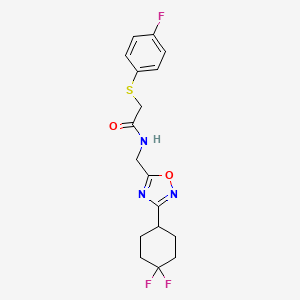 molecular formula C17H18F3N3O2S B2493841 N-((3-(4,4-difluorocyclohexyl)-1,2,4-oxadiazol-5-yl)methyl)-2-((4-fluorophenyl)thio)acetamide CAS No. 2034305-95-6
