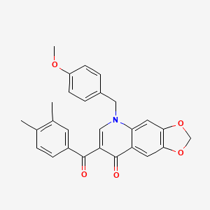 molecular formula C27H23NO5 B2493846 7-(3,4-dimethylbenzoyl)-5-[(4-methoxyphenyl)methyl]-2H,5H,8H-[1,3]dioxolo[4,5-g]quinolin-8-one CAS No. 904434-07-7