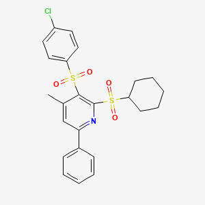 molecular formula C24H24ClNO4S2 B2493848 4-Chlorophenyl 2-(cyclohexylsulfonyl)-4-methyl-6-phenyl-3-pyridinyl sulfone CAS No. 339103-37-6