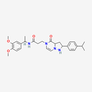 molecular formula C28H32N4O4 B2493856 N-[1-(3,4-dimethoxyphenyl)ethyl]-3-{4-oxo-2-[4-(propan-2-yl)phenyl]-4H,5H-pyrazolo[1,5-a]pyrazin-5-yl}propanamide CAS No. 1326892-05-0