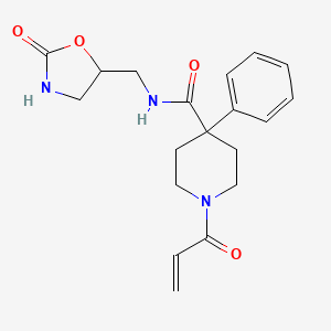 molecular formula C19H23N3O4 B2493862 N-[(2-Oxo-1,3-oxazolidin-5-yl)methyl]-4-phenyl-1-prop-2-enoylpiperidine-4-carboxamide CAS No. 2361720-07-0