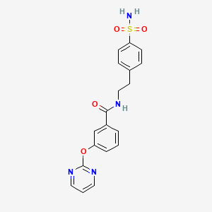 molecular formula C19H18N4O4S B2493869 3-(嘧啶-2-氧基)-N-(4-磺酰基苯乙基)苯甲酰胺 CAS No. 1251683-82-5