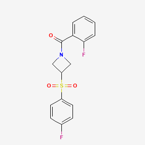 molecular formula C16H13F2NO3S B2493913 (2-Fluorophenyl)(3-((4-fluorophenyl)sulfonyl)azetidin-1-yl)methanone CAS No. 1448027-98-2