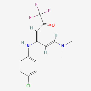 molecular formula C14H14ClF3N2O B2493918 4-(4-Chloroanilino)-6-(dimethylamino)-1,1,1-trifluoro-3,5-hexadien-2-one CAS No. 338393-37-6