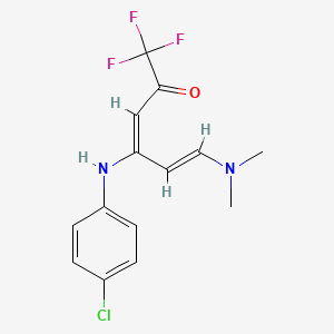 molecular formula C14H14ClF3N2O B2493918 4-(4-氯苯胺基)-6-(二甲胺基)-1,1,1-三氟-3,5-己二烯-2-酮 CAS No. 338393-37-6