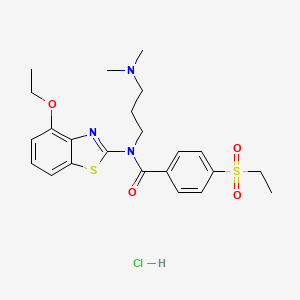 molecular formula C23H30ClN3O4S2 B2493926 N-(3-(二甲胺基)丙基)-N-(4-乙氧苯并[1,2-d]噻唑-2-基)-4-(乙基磺酰基)苯甲酰胺盐酸盐 CAS No. 1216645-75-8