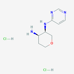 molecular formula C9H16Cl2N4O B2493934 (3R,4R)-3-N-Pyrimidin-4-yloxane-3,4-diamine;dihydrochloride CAS No. 2187426-27-1