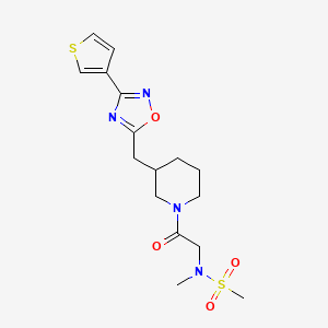 molecular formula C16H22N4O4S2 B2493939 N-甲基-N-(2-氧代-2-(3-((3-(噻吩-3-基)-1,2,4-噁二唑-5-基)甲基)哌啶-1-基)乙基)甲磺酰胺 CAS No. 1704651-62-6