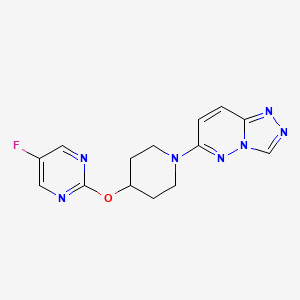 molecular formula C14H14FN7O B2493942 6-[4-(5-Fluoropyrimidin-2-yl)oxypiperidin-1-yl]-[1,2,4]triazolo[4,3-b]pyridazine CAS No. 2380171-25-3