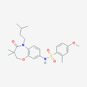 molecular formula C24H32N2O5S B2493959 N-(5-isopentyl-3,3-dimethyl-4-oxo-2,3,4,5-tetrahydrobenzo[b][1,4]oxazepin-8-yl)-4-methoxy-2-methylbenzenesulfonamide CAS No. 922076-01-5