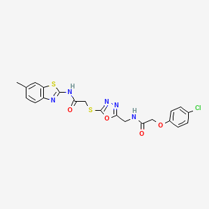 molecular formula C21H18ClN5O4S2 B2493966 2-(4-chlorophenoxy)-N-((5-((2-((6-methylbenzo[d]thiazol-2-yl)amino)-2-oxoethyl)thio)-1,3,4-oxadiazol-2-yl)methyl)acetamide CAS No. 851785-53-0