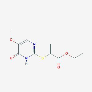 molecular formula C10H14N2O4S B2493971 Ethyl 2-((4-hydroxy-5-methoxy-2-pyrimidinyl)sulfanyl)propanoate CAS No. 338411-10-2