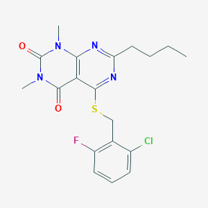 molecular formula C19H20ClFN4O2S B2493983 7-butyl-5-((2-chloro-6-fluorobenzyl)thio)-1,3-dimethylpyrimido[4,5-d]pyrimidine-2,4(1H,3H)-dione CAS No. 893907-37-4