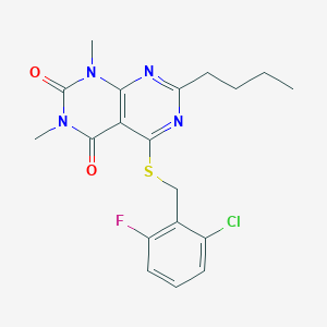 molecular formula C19H20ClFN4O2S B2493983 7-Butyl-5-((2-Chlor-6-fluorbenzyl)thio)-1,3-dimethylpyrimido[4,5-d]pyrimidin-2,4(1H,3H)-dion CAS No. 893907-37-4