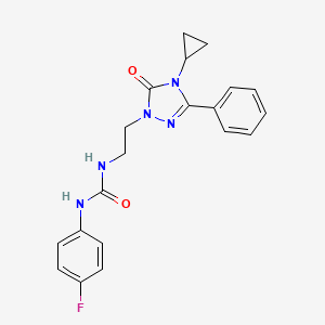 molecular formula C20H20FN5O2 B2493986 1-(2-(4-cyclopropyl-5-oxo-3-phenyl-4,5-dihydro-1H-1,2,4-triazol-1-yl)ethyl)-3-(4-fluorophenyl)urea CAS No. 2309800-07-3