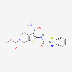 molecular formula C18H16N4O4S2 B2493994 methyl 2-(benzo[d]thiazole-2-carboxamido)-3-carbamoyl-4,5-dihydrothieno[2,3-c]pyridine-6(7H)-carboxylate CAS No. 886951-02-6