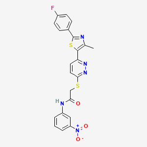 molecular formula C22H16FN5O3S2 B2493999 2-((6-(2-(4-fluorophenyl)-4-methylthiazol-5-yl)pyridazin-3-yl)thio)-N-(3-nitrophenyl)acetamide CAS No. 923202-49-7