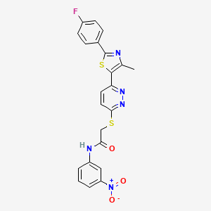 molecular formula C22H16FN5O3S2 B2493999 2-({6-[2-(4-fluorophenyl)-4-methyl-1,3-thiazol-5-yl]pyridazin-3-yl}sulfanyl)-N-(3-nitrophenyl)acetamide CAS No. 923202-49-7