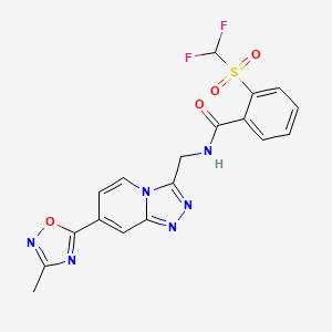 molecular formula C18H14F2N6O4S B2494000 2-((difluoromethyl)sulfonyl)-N-((7-(3-methyl-1,2,4-oxadiazol-5-yl)-[1,2,4]triazolo[4,3-a]pyridin-3-yl)methyl)benzamide CAS No. 2034447-59-9