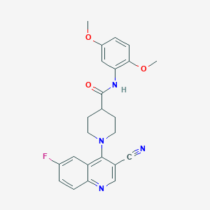molecular formula C24H23FN4O3 B2494016 4-[2-(4-甲氧基苯氧基)嘧啶-5-基]-N,N-二丙基苯甲酰胺 CAS No. 1207025-66-8