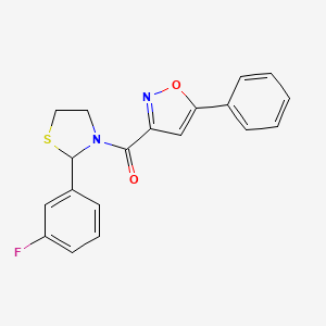 molecular formula C19H15FN2O2S B2494021 (2-(3-Fluorophenyl)thiazolidin-3-yl)(5-phenylisoxazol-3-yl)methanone CAS No. 2034287-07-3