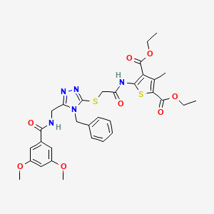 molecular formula C32H35N5O8S2 B2494024 diethyl 5-(2-((4-benzyl-5-((3,5-dimethoxybenzamido)methyl)-4H-1,2,4-triazol-3-yl)thio)acetamido)-3-methylthiophene-2,4-dicarboxylate CAS No. 393851-10-0