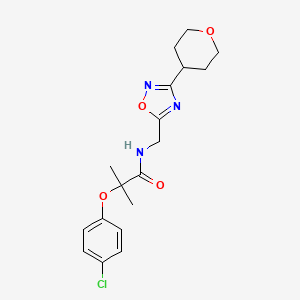 molecular formula C18H22ClN3O4 B2494025 2-(4-chlorophenoxy)-2-methyl-N-{[3-(oxan-4-yl)-1,2,4-oxadiazol-5-yl]methyl}propanamide CAS No. 2034227-02-4