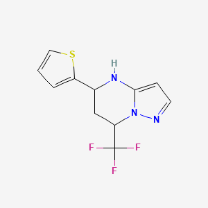 molecular formula C11H10F3N3S B2494029 5-(Thiophen-2-yl)-7-(trifluoromethyl)-4,5,6,7-tetrahydropyrazolo[1,5-a]pyrimidine CAS No. 827588-71-6