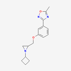 molecular formula C16H19N3O2 B2494030 3-[3-[(1-Cyclobutylaziridin-2-yl)methoxy]phenyl]-5-methyl-1,2,4-oxadiazole CAS No. 2411219-81-1