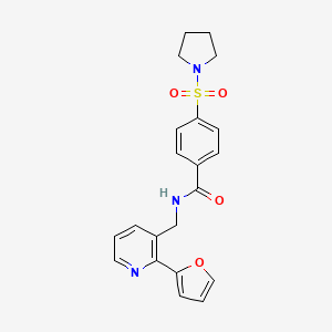 molecular formula C21H21N3O4S B2494037 N-((2-(呋喃-2-基)吡啶-3-基)甲基)-4-(吡咯啉-1-基磺酰)苯甲酰胺 CAS No. 2034441-64-8