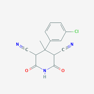 molecular formula C14H10ClN3O2 B2494039 4-(3-Chlorophenyl)-4-methyl-2,6-dioxopiperidine-3,5-dicarbonitrile CAS No. 1803610-28-7