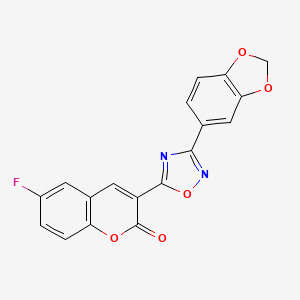 molecular formula C18H9FN2O5 B2494041 3-[3-(1,3-benzodioxol-5-yl)-1,2,4-oxadiazol-5-yl]-6-fluoro-2H-chromen-2-one CAS No. 950283-36-0