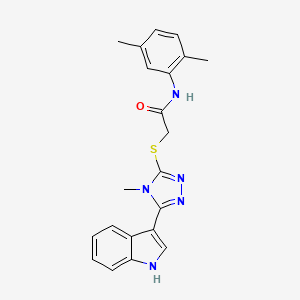 molecular formula C21H21N5OS B2494043 2-((5-(1H-indol-3-yl)-4-methyl-4H-1,2,4-triazol-3-yl)thio)-N-(2,5-dimethylphenyl)acetamide CAS No. 852142-79-1