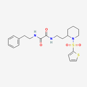 molecular formula C21H27N3O4S2 B2494050 N1-苯乙基-N2-(2-(1-(噻吩-2-基磺酰)piperidin-2-基)乙基)草酰胺 CAS No. 898406-37-6
