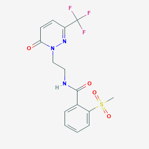 molecular formula C15H14F3N3O4S B2494051 2-Methylsulfonyl-N-[2-[6-oxo-3-(trifluoromethyl)pyridazin-1-yl]ethyl]benzamide CAS No. 2415628-95-2