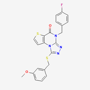 molecular formula C22H17FN4O2S2 B2494060 4-(4-fluorobenzyl)-1-((3-methoxybenzyl)thio)thieno[2,3-e][1,2,4]triazolo[4,3-a]pyrimidin-5(4H)-one CAS No. 1185103-41-6