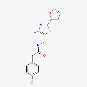 molecular formula C17H15BrN2O2S B2494061 2-(4-溴苯基)-N-((2-(呋喃-2-基)-4-甲基噻唑-5-基)甲基)乙酰胺 CAS No. 1421465-66-8