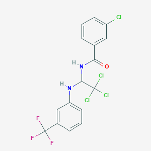 molecular formula C16H11Cl4F3N2O B2494063 3-chloro-N-(2,2,2-trichloro-1-((3-(trifluoromethyl)phenyl)amino)ethyl)benzamide CAS No. 302934-69-6