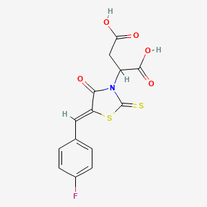 molecular formula C14H10FNO5S2 B2494073 2-[(5Z)-5-[(4-fluorophenyl)methylidene]-4-oxo-2-sulfanylidene-1,3-thiazolidin-3-yl]butanedioic acid CAS No. 573673-95-7