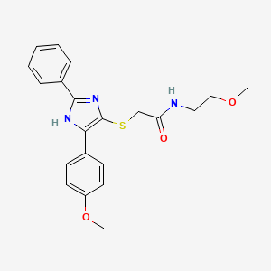 molecular formula C21H23N3O3S B2494077 N-(2-methoxyethyl)-2-((5-(4-methoxyphenyl)-2-phenyl-1H-imidazol-4-yl)thio)acetamide CAS No. 901240-45-7