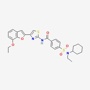 molecular formula C28H31N3O5S2 B2494103 4-[cyclohexyl(ethyl)sulfamoyl]-N-[4-(7-ethoxy-1-benzofuran-2-yl)-1,3-thiazol-2-yl]benzamide CAS No. 941971-19-3