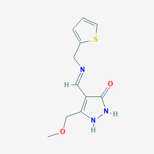 molecular formula C11H13N3O2S B2494109 5-(甲氧基甲基)-4-{[(2-噻吩基甲基)氨基]甲亚)-2,4-二氢-3H-吡唑-3-酮 CAS No. 240799-69-3