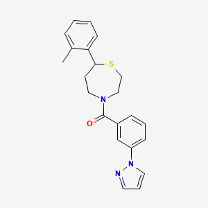 molecular formula C22H23N3OS B2494112 (3-(1H-pyrazol-1-yl)phenyl)(7-(o-tolyl)-1,4-thiazepan-4-yl)methanone CAS No. 1705509-59-6