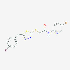molecular formula C16H12BrFN4OS2 B249412 N-(5-bromo-2-pyridinyl)-2-{[5-(4-fluorobenzyl)-1,3,4-thiadiazol-2-yl]sulfanyl}acetamide 