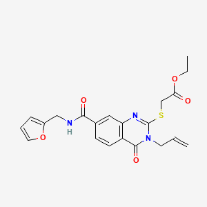 molecular formula C21H21N3O5S B2494120 Ethyl 2-[7-(furan-2-ylmethylcarbamoyl)-4-oxo-3-prop-2-enylquinazolin-2-yl]sulfanylacetate CAS No. 451467-22-4