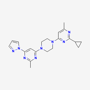 molecular formula C20H24N8 B2494125 2-Cyclopropyl-4-methyl-6-[4-(2-methyl-6-pyrazol-1-ylpyrimidin-4-yl)piperazin-1-yl]pyrimidine CAS No. 2415513-39-0