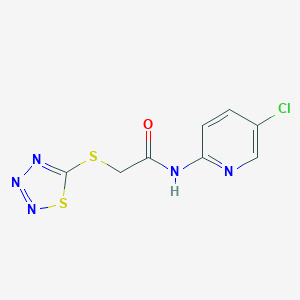 molecular formula C8H6ClN5OS2 B249414 N-(5-chloro-2-pyridinyl)-2-(1,2,3,4-thiatriazol-5-ylsulfanyl)acetamide 